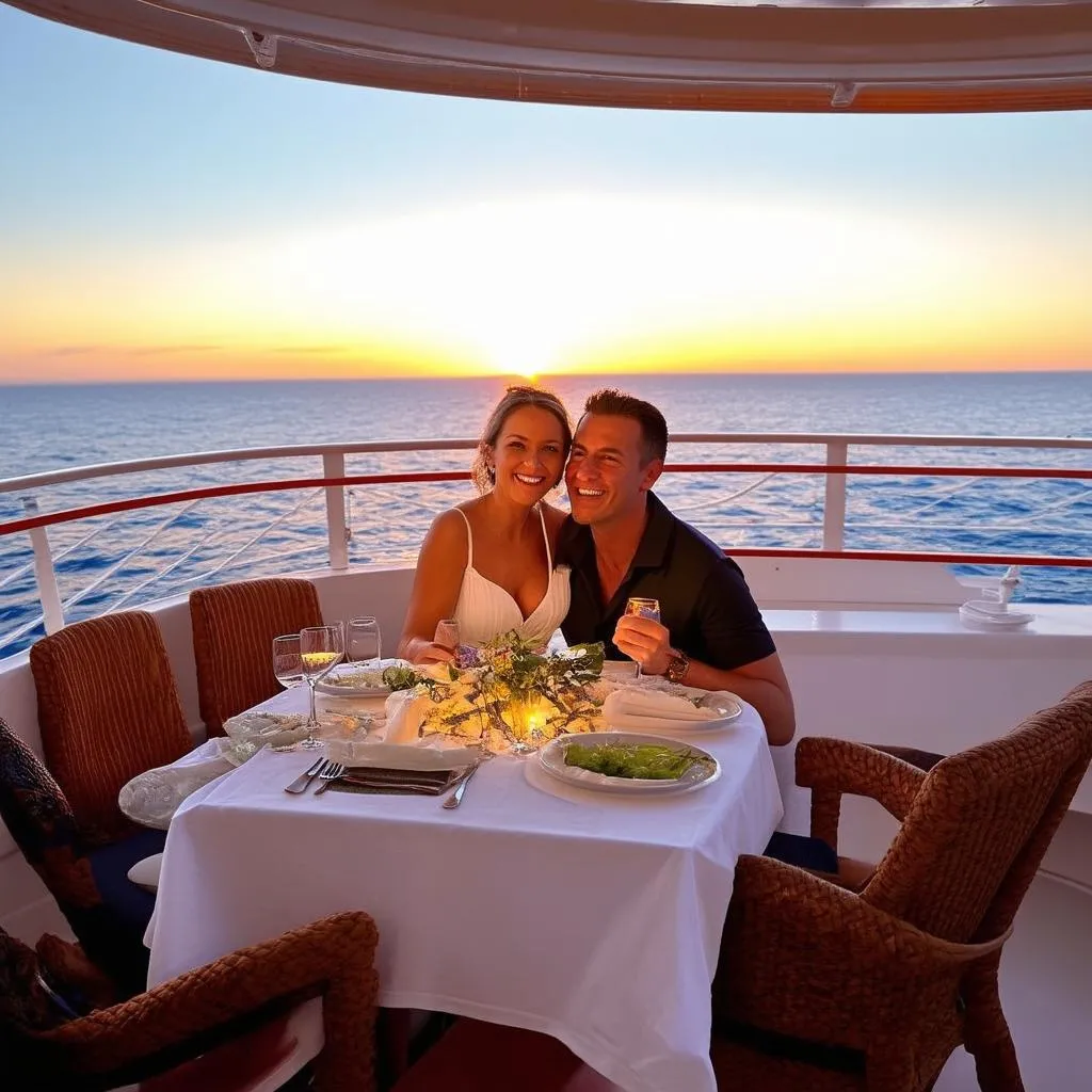 Couple Enjoying a Romantic Dinner on Cruise Ship Deck