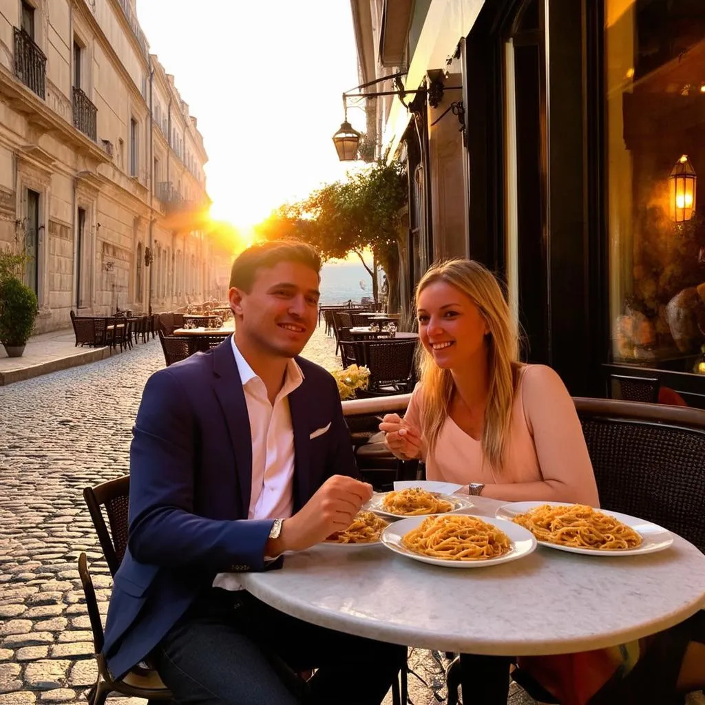 Couple Enjoying Pasta in Rome