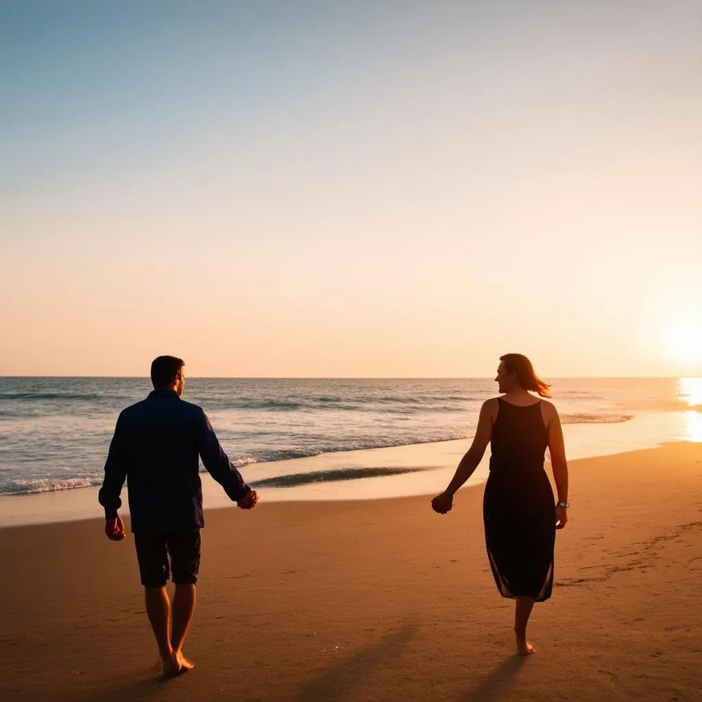 Couple on Beach at Sunset