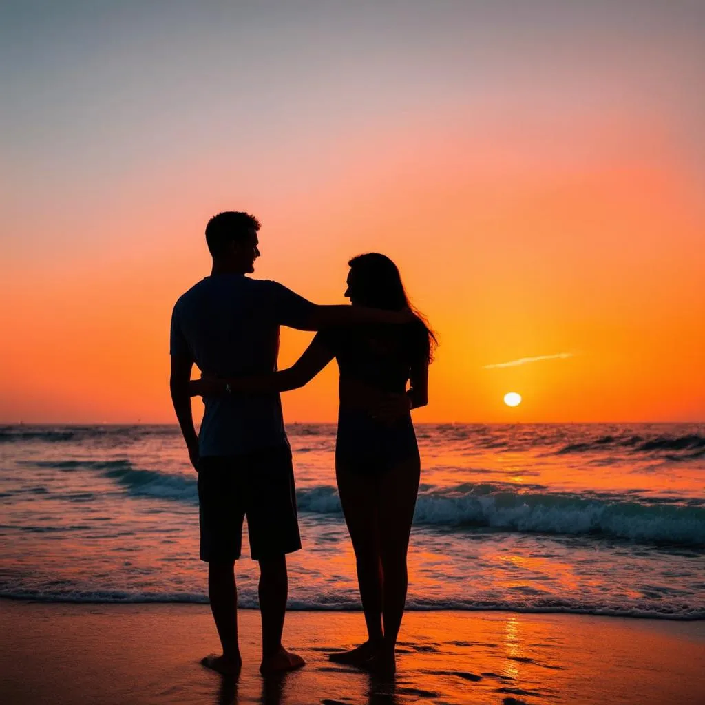 Couple Watching Sunset on the Beach