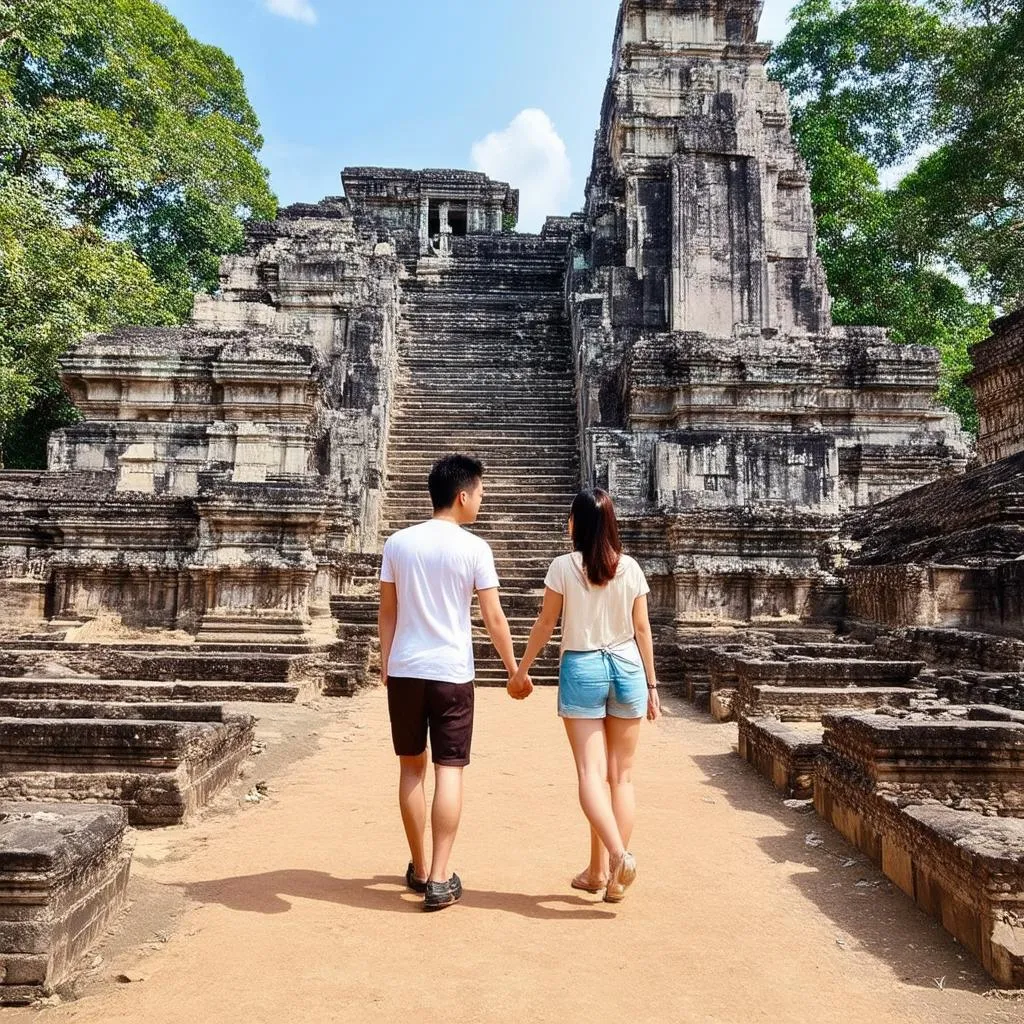 Couple Exploring Ancient Ruins