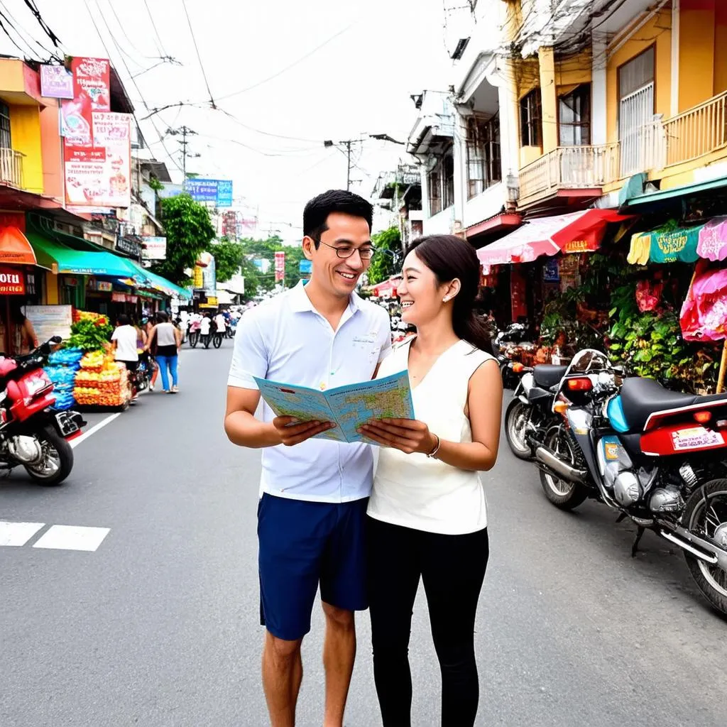 A couple studying a map in Nha Trang