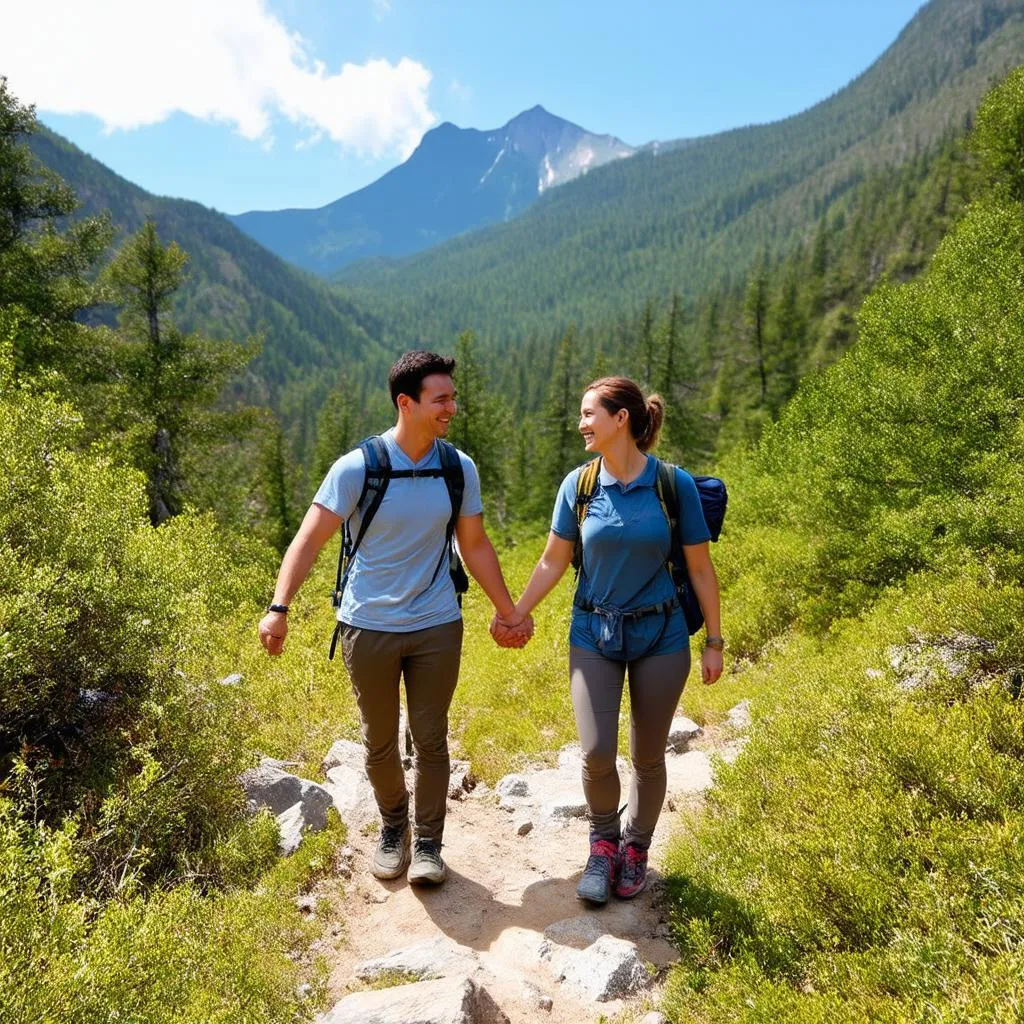 Couple Hiking in Mountains