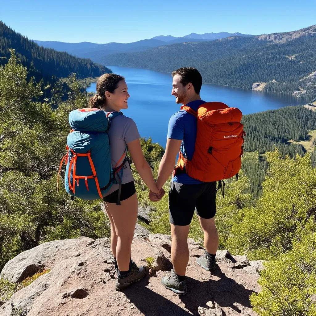 Couple Hiking with Mountain View