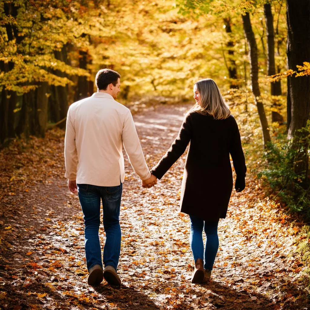 Couple Hiking on a Fall Trail