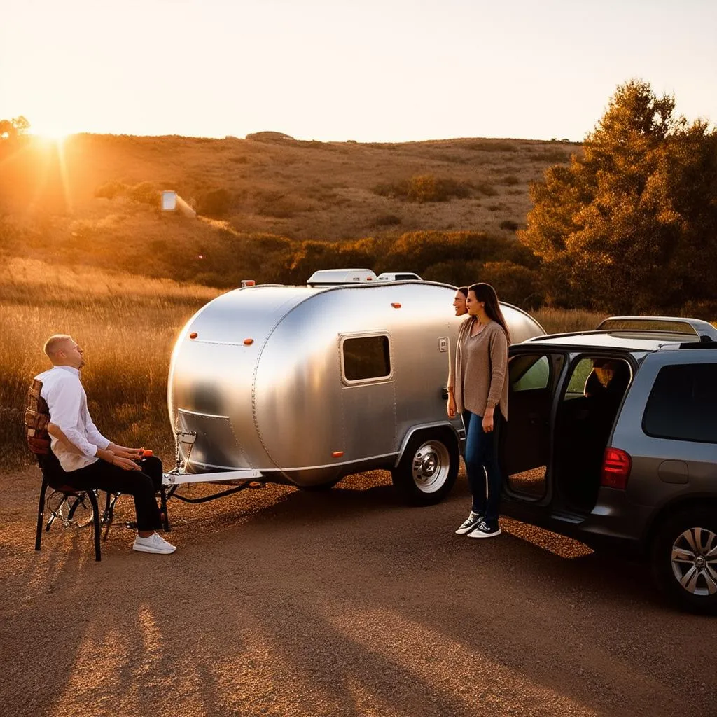 Couple Hitching Teardrop Trailer