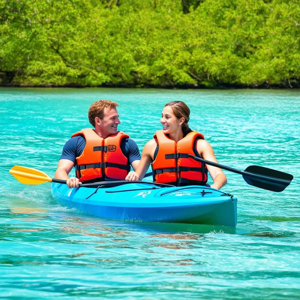 Couple Kayaking in Blue Lagoon