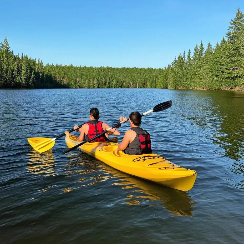 Couple Kayaking on a Lake