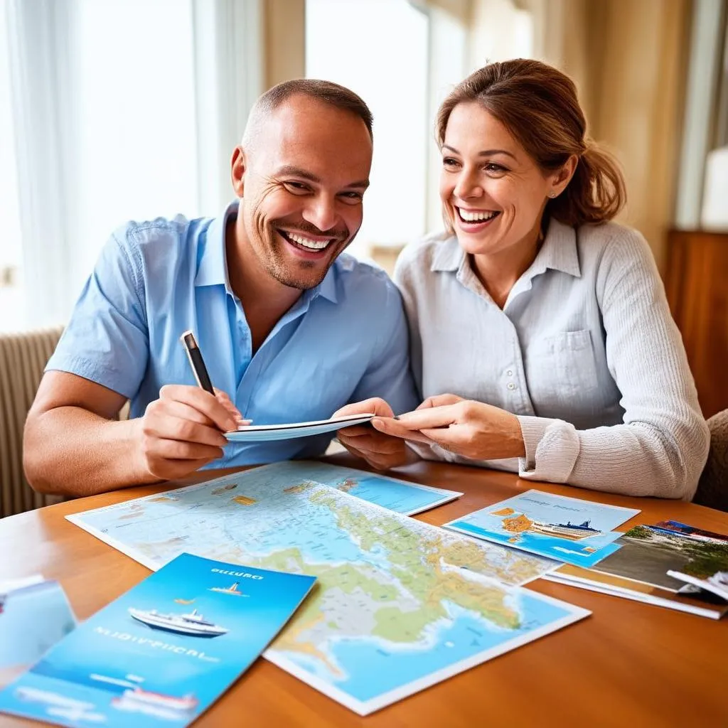 Couple Planning Cruise with Map