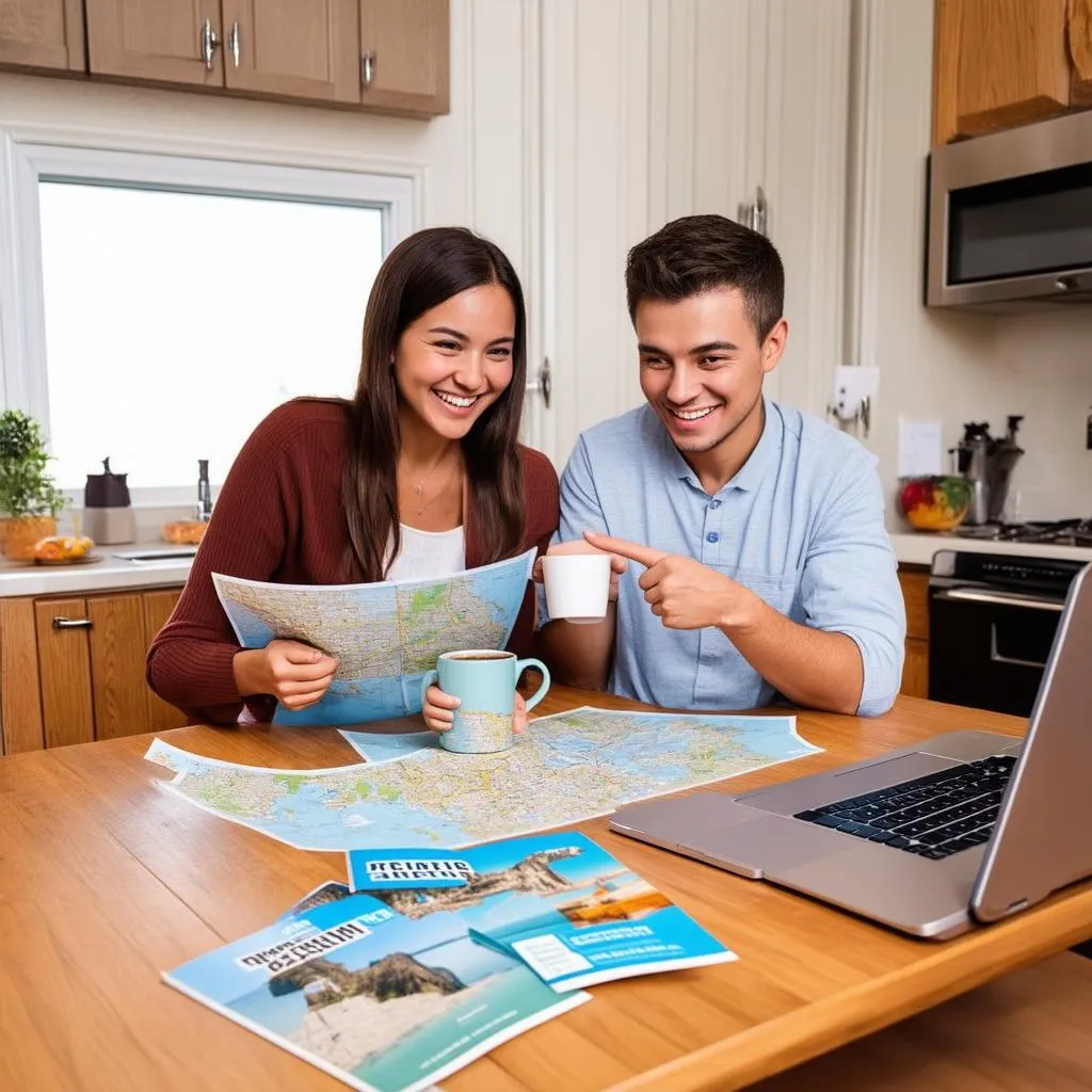 Couple planning their next road trip