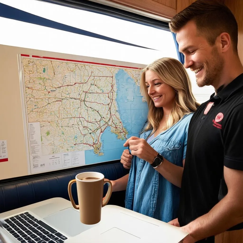 Couple Planning Travel Trailer Route