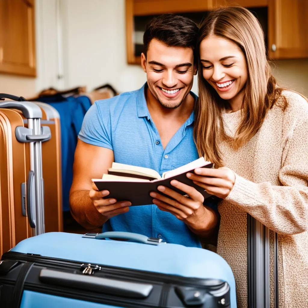 couple packing luggage