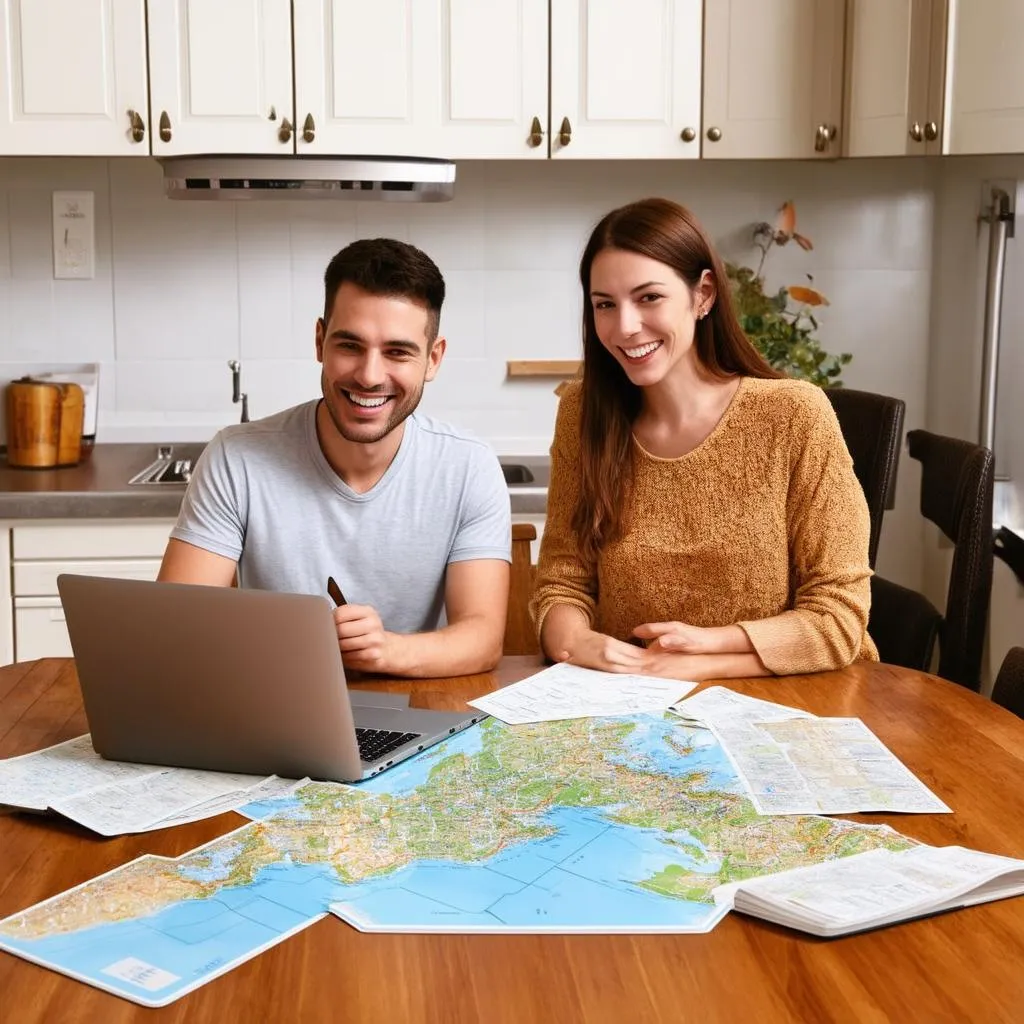 Couple Planning Trip with Laptop