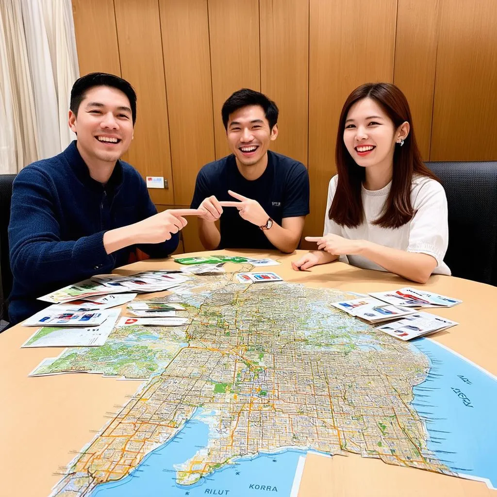 A couple planning their Korean adventure with a map spread out on the table