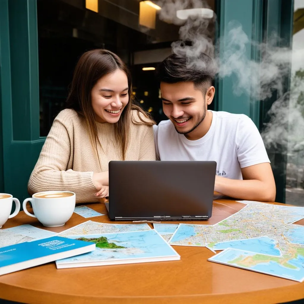 couple planning a trip using technology