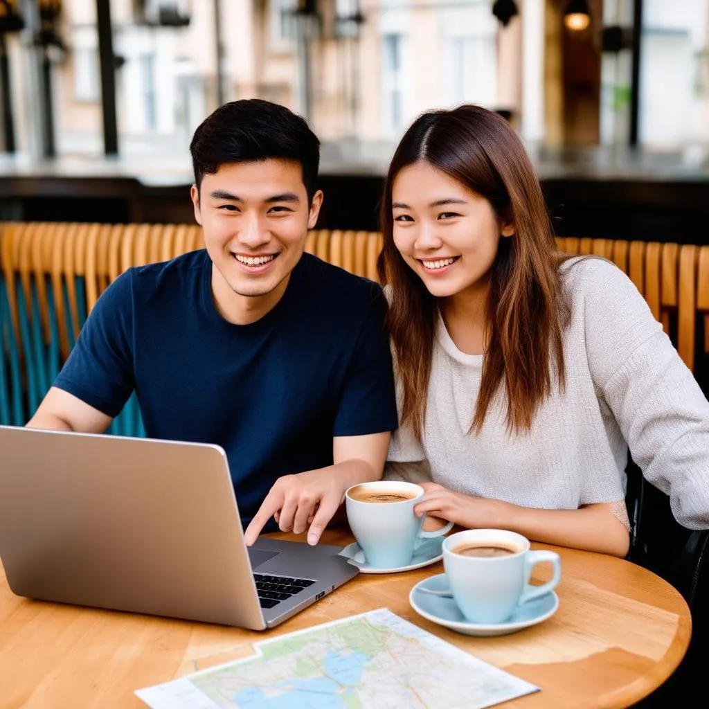 Couple Planning Trip with Laptop