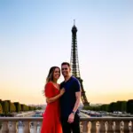 Couple Posing with Eiffel Tower