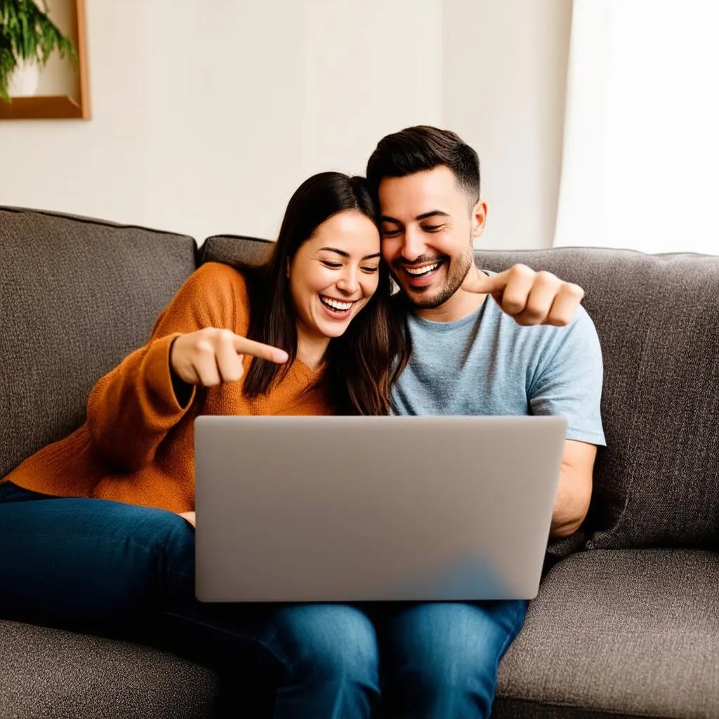 Couple reading a travel blog