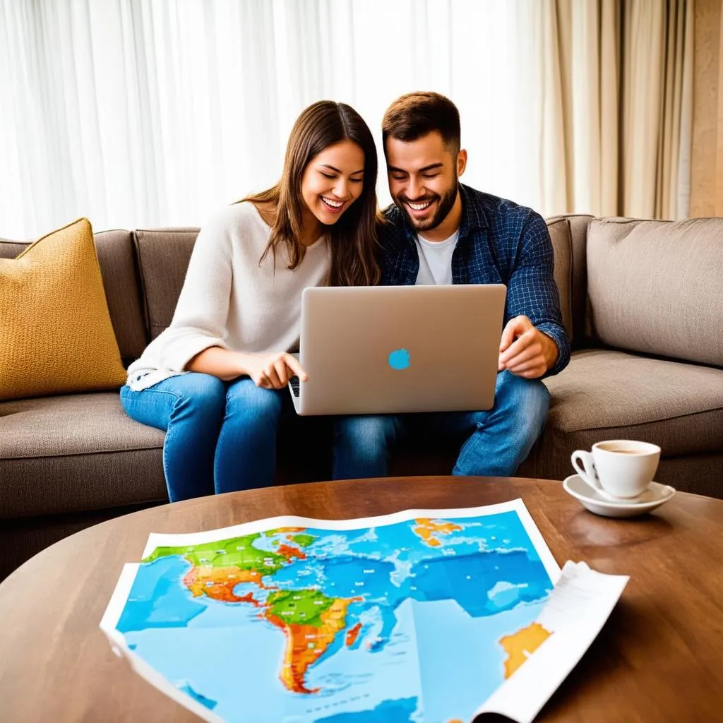 couple researching travel destinations