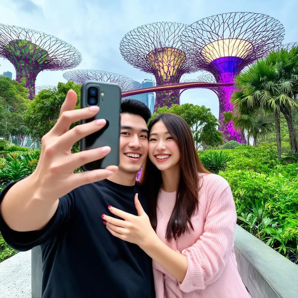 Couple Taking Pictures at Gardens by the Bay