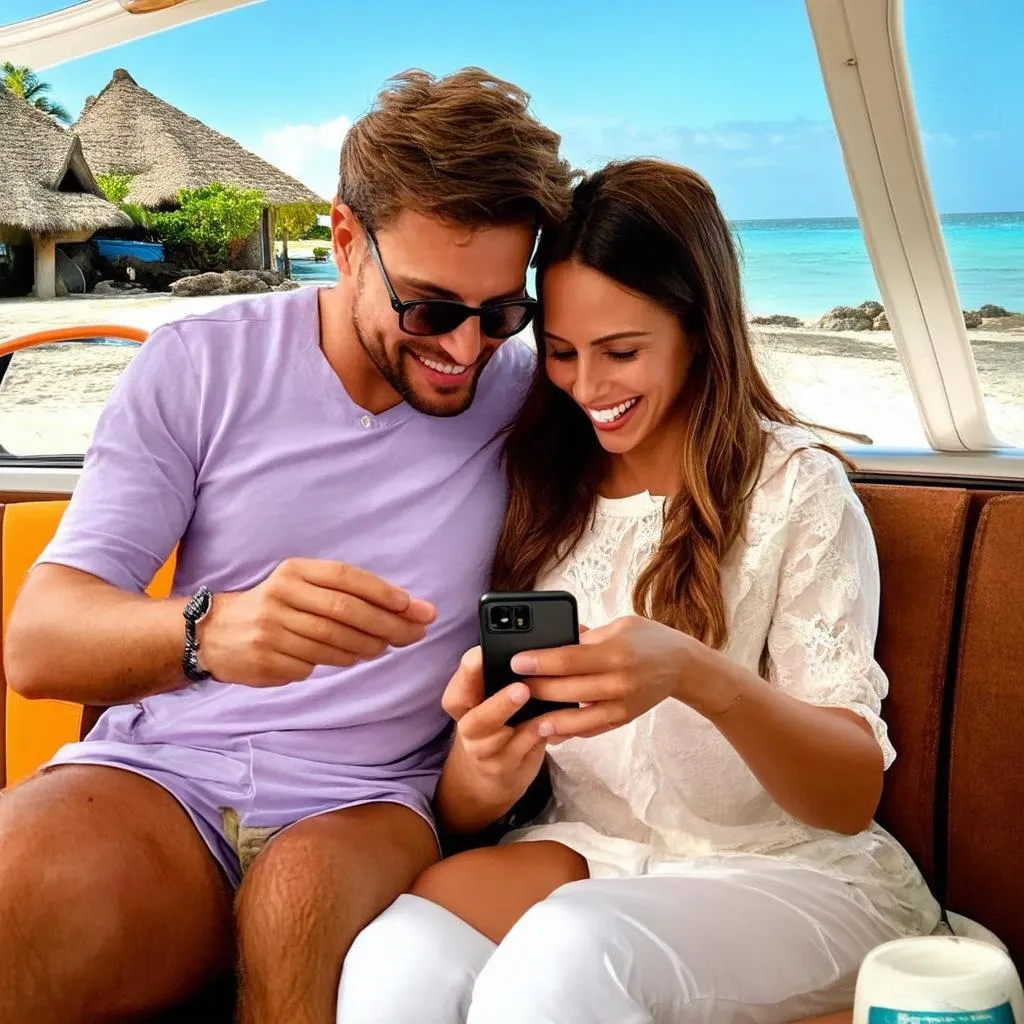 Couple Using Phone Abroad