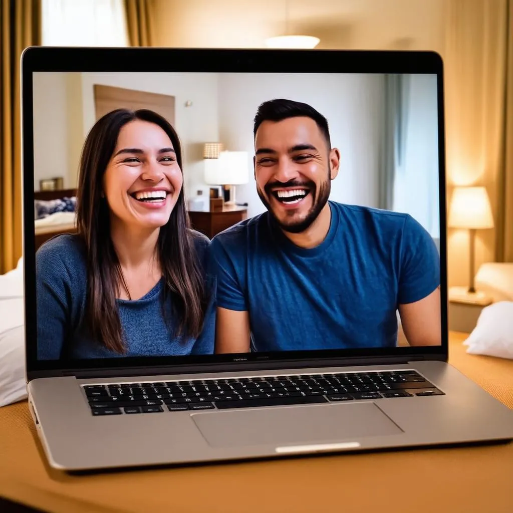 Couple staying connected while on a trip