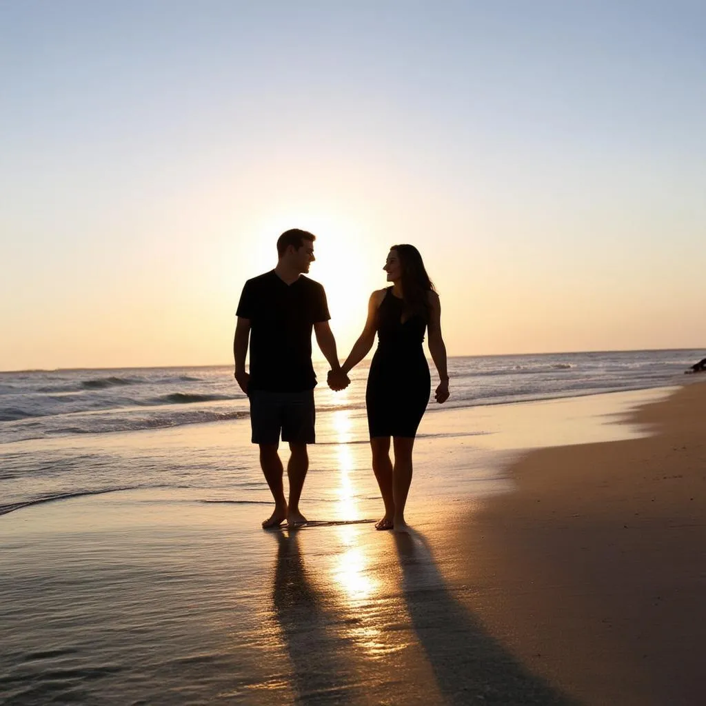 Couple Walking Hand-in-Hand on a Beach