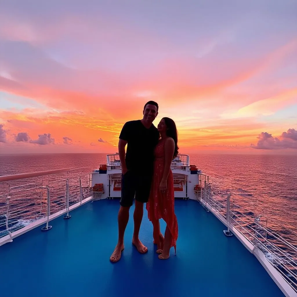 Couple Watching Sunset on Cruise Ship