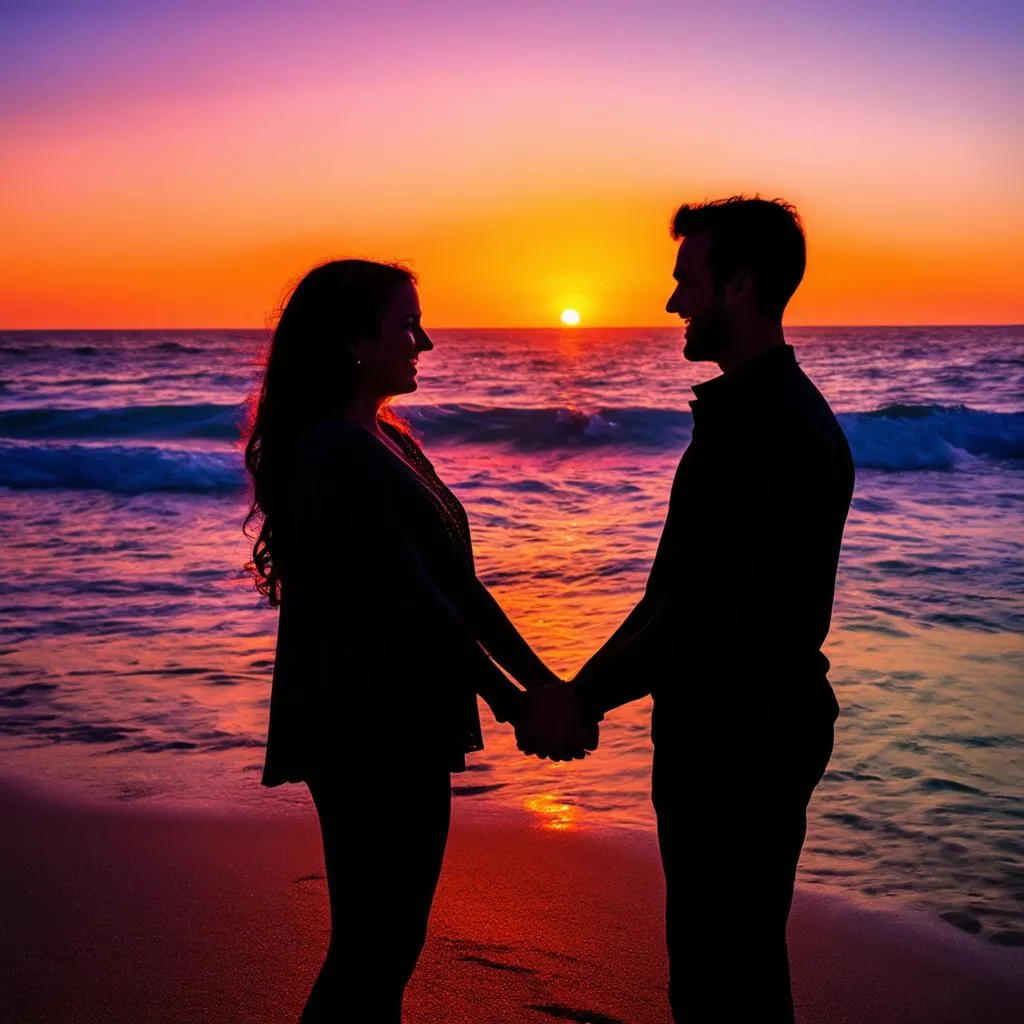 Couple enjoying a beautiful sunset