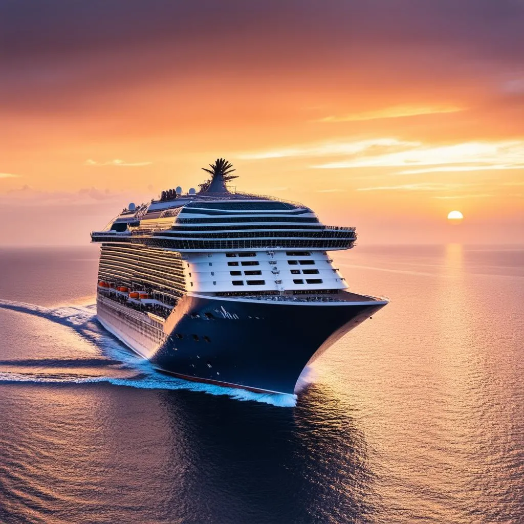 Cruise Ship Sailing at Sunset