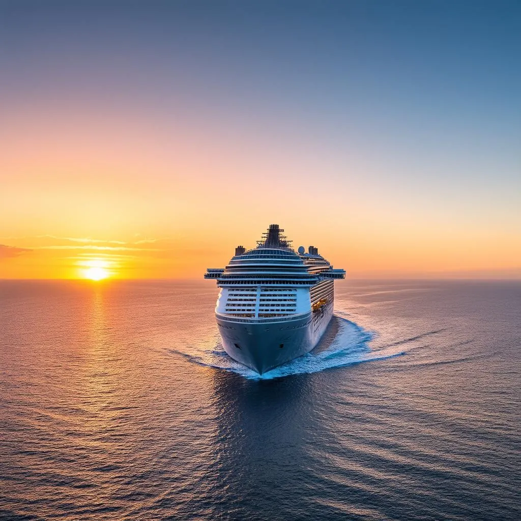 Cruise Ship Sailing into Sunset