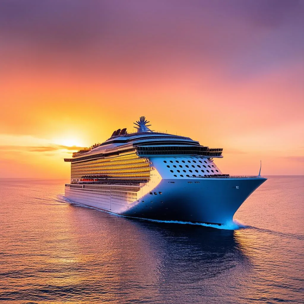 Modern Cruise Ship at Sunset 