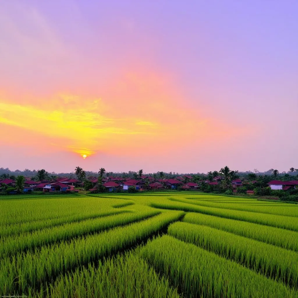 Sunset over Cu Lan Village rice fields