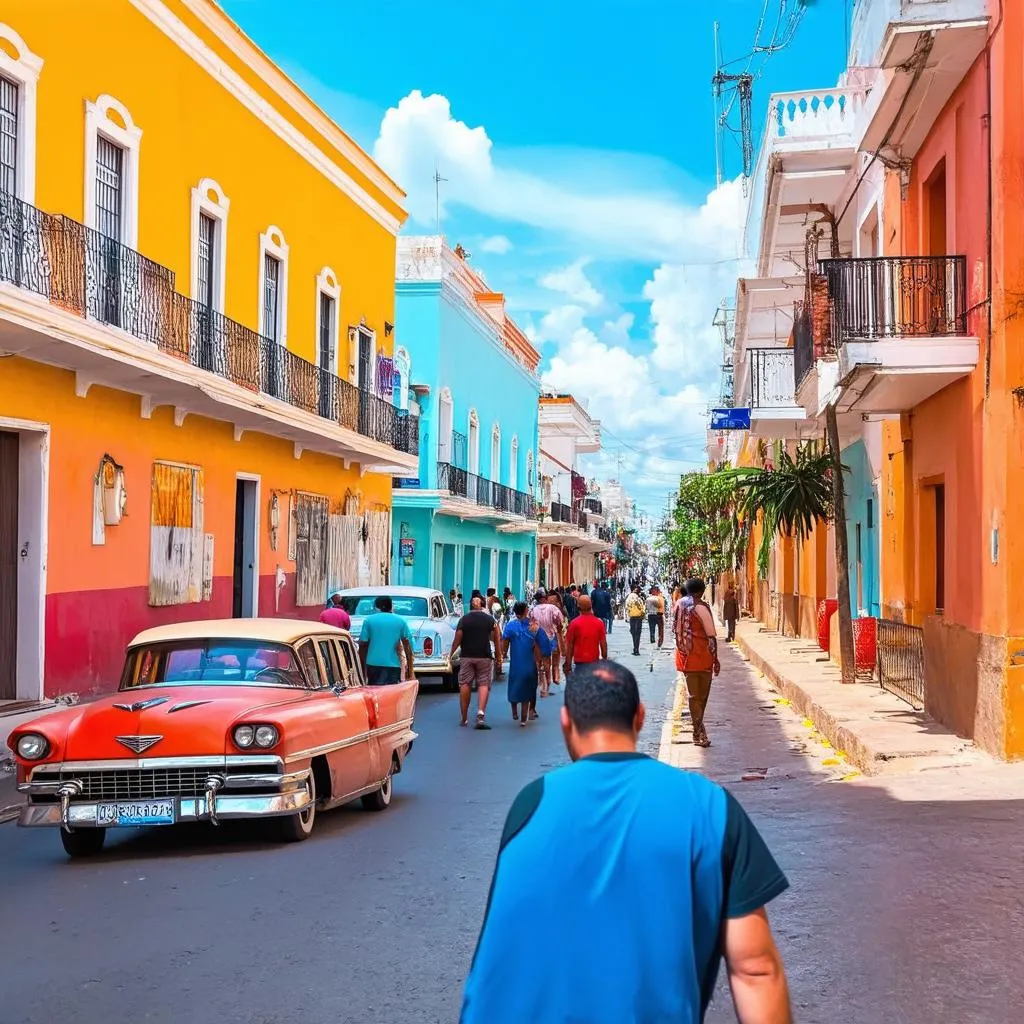 Bustling street scene in Havana, Cuba