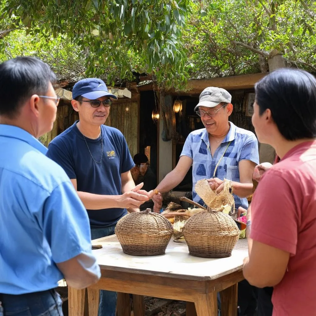 Tourists interacting with locals