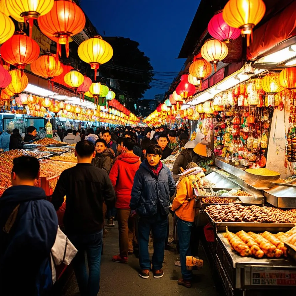 Bustling Night Market in Southeast Asia