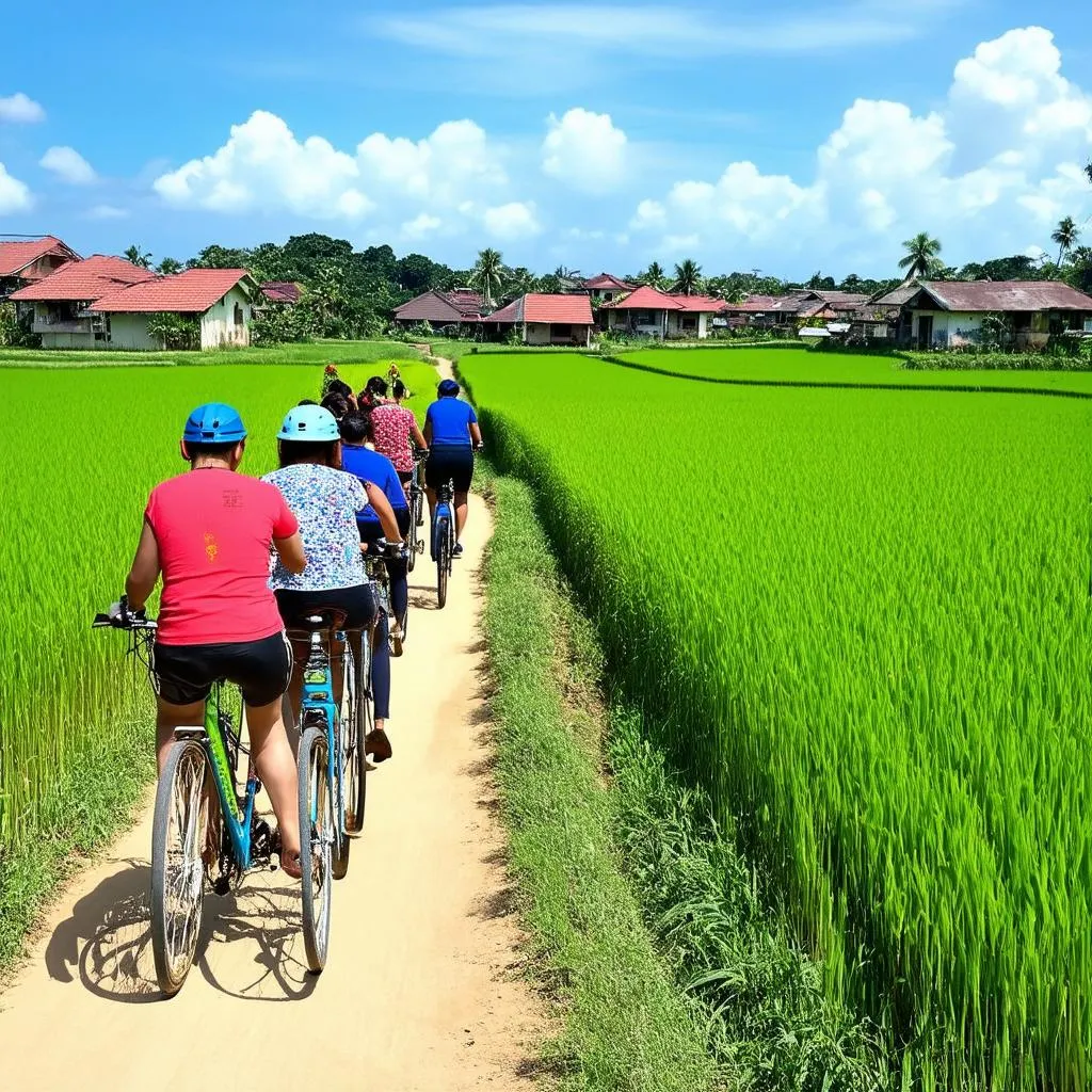 Cycling through rice paddies in Hue