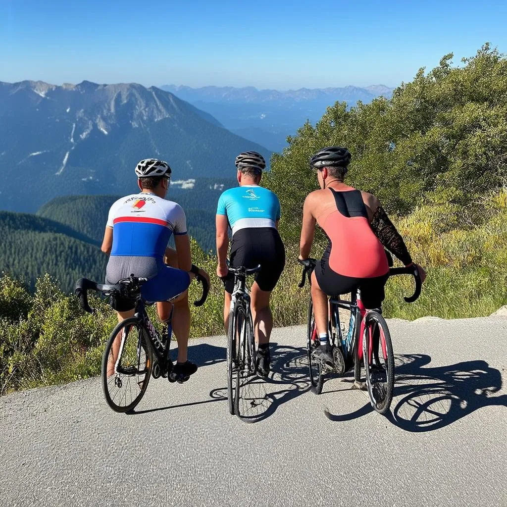 Group of Cyclists on Mountain Road