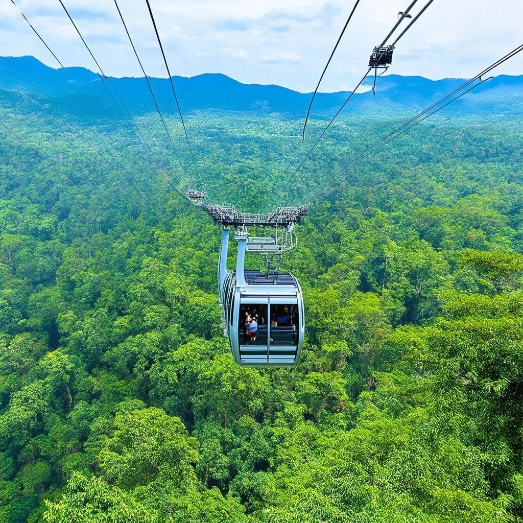 cable car ride over pine forests