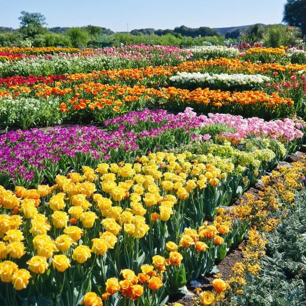 A vibrant flower garden with a variety of colorful blooms