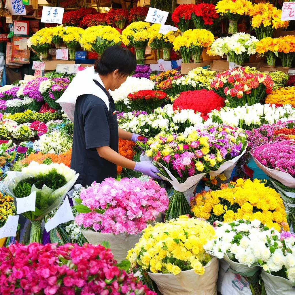 Vibrant Flowers in Da Lat Market