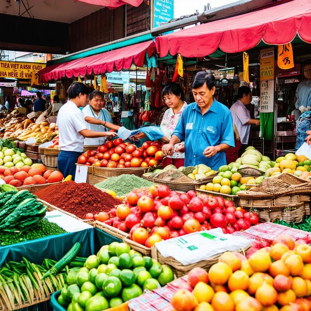 Bustling local market in Dam Da