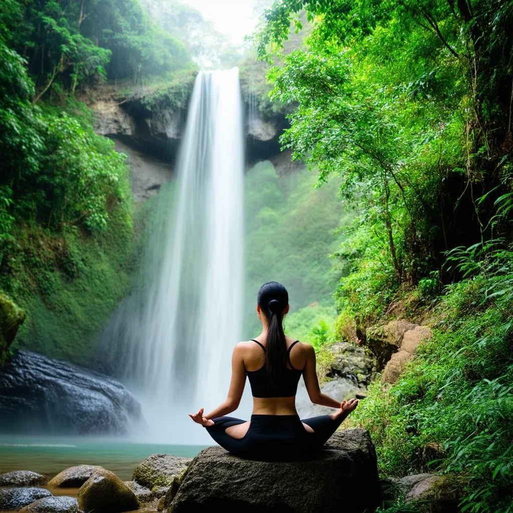 Woman Meditating at Dambri Waterfall 