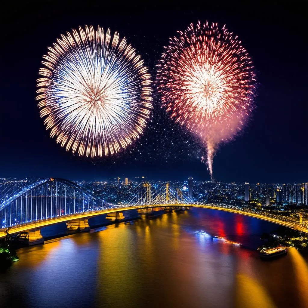 Da Nang Dragon Bridge at night