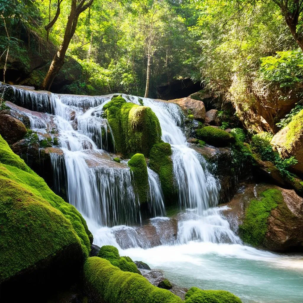 cascading waterfall in forest