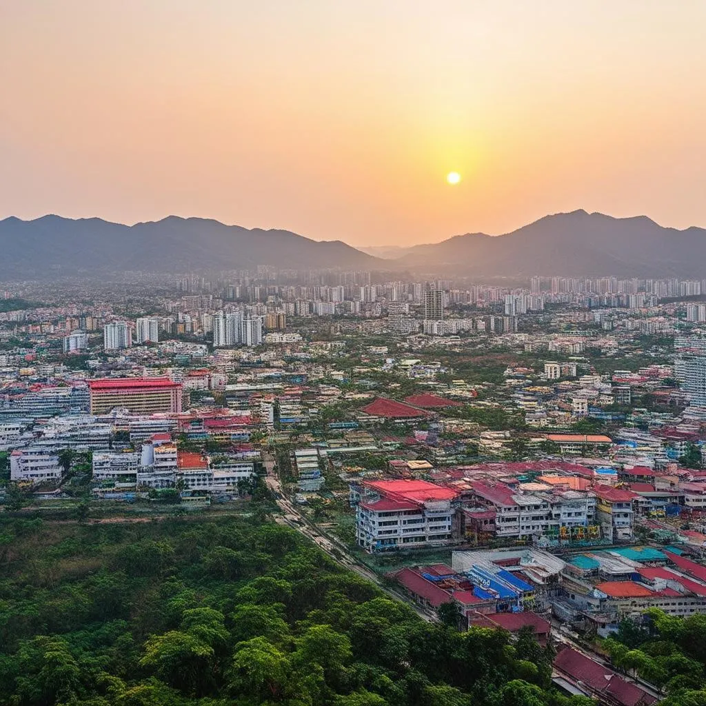 Dien Bien Phu Cityscape at sunset