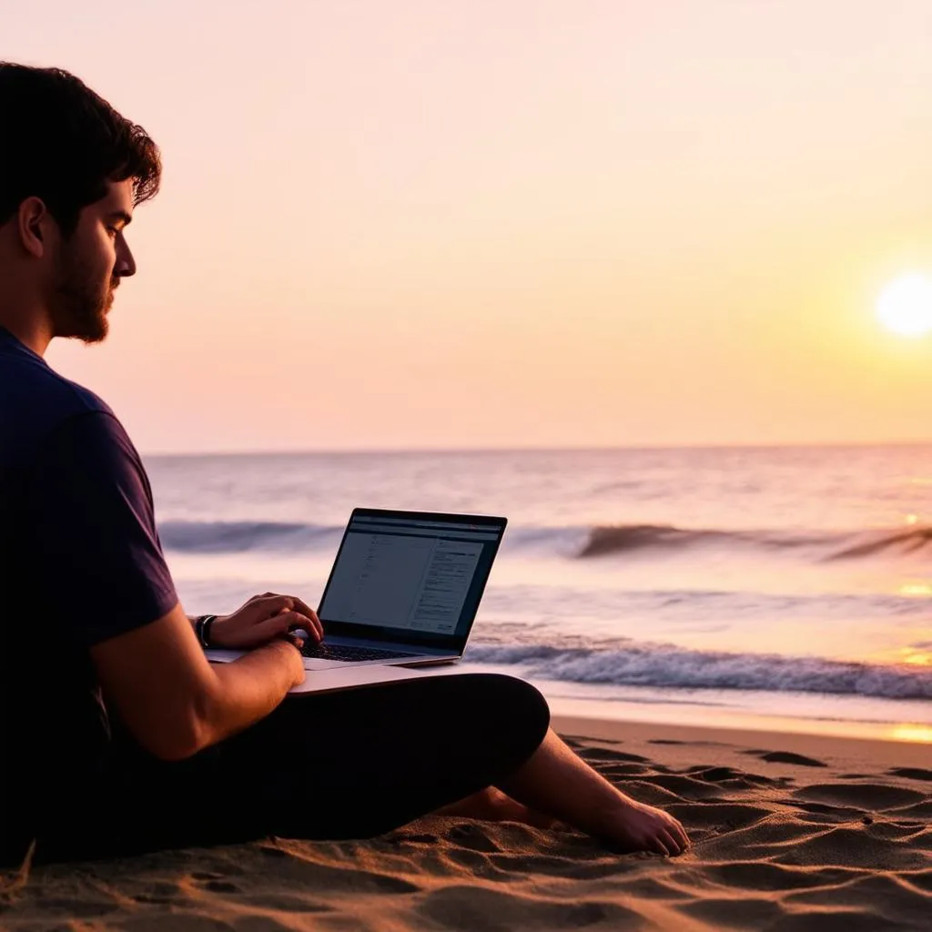 Digital Nomad on Beach