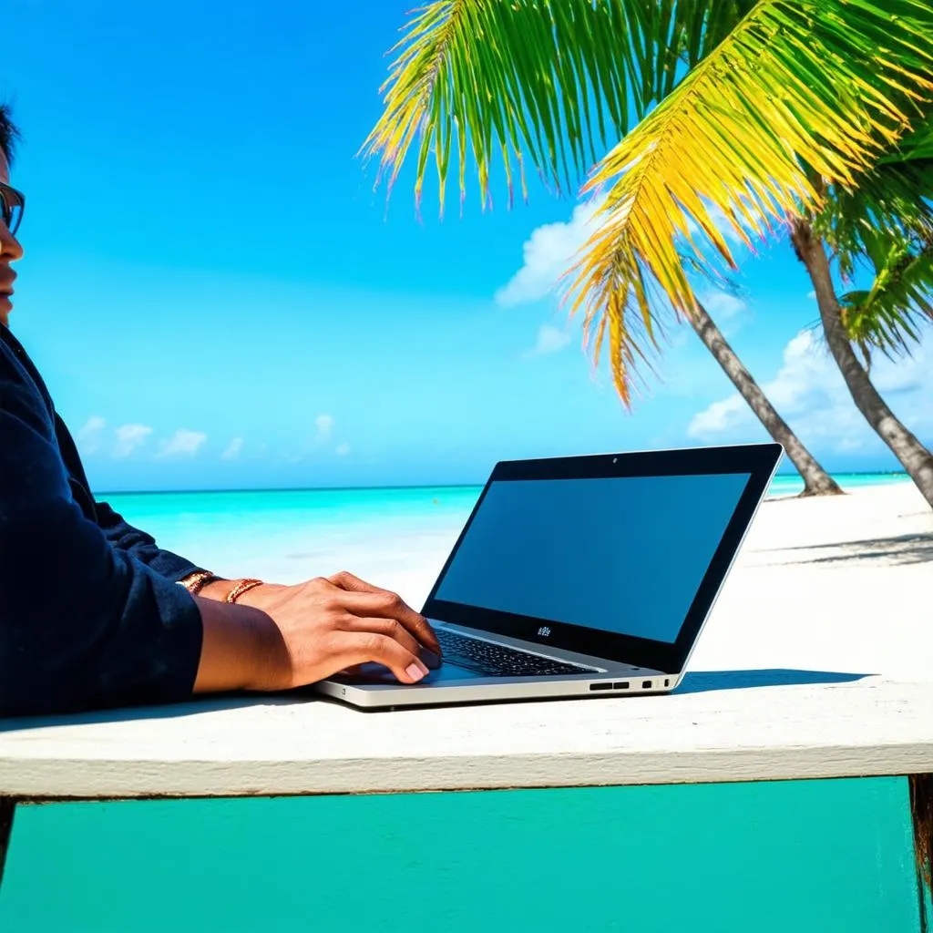 Digital Nomad Working on Laptop