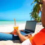 digital nomad, laptop, beach, work, travel