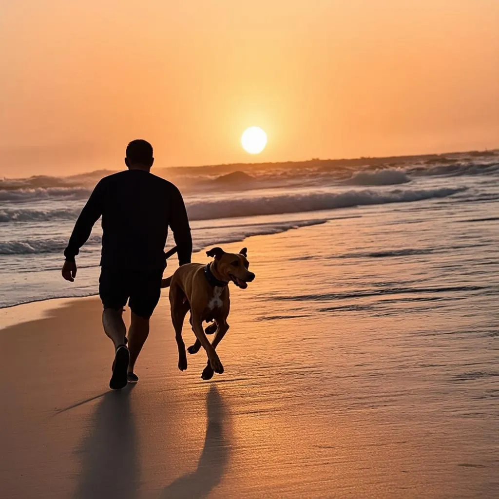 Dog and Owner at Beach 